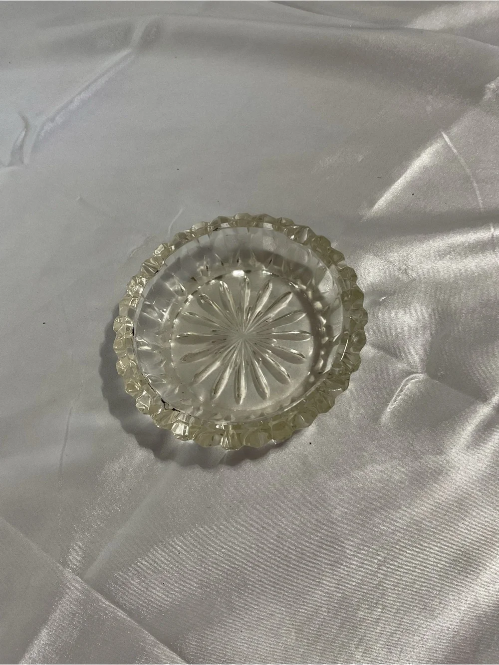 Cut Glass Candy Dish - Clear with Pale Yellow Tint